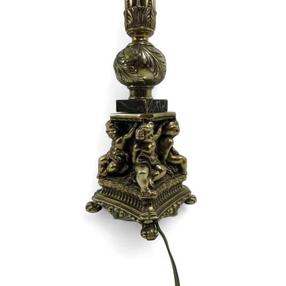 Vintage CHERUB Angel TABLE LAMP Metal Brass Finish Black and Orange Marble 34" - Picture 5 of 14